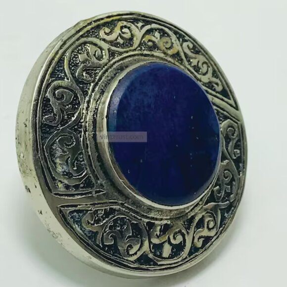 Natural Lapis Lazuli Stone Ring, Vintage Gemstone Ring, Boho Statement Ring - Picture 6 of 7